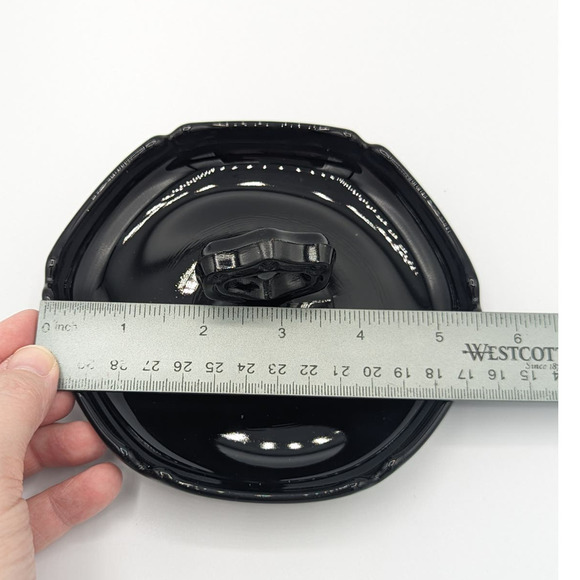 LE Smith Black Glass Tidbit Tray Vintage Ebony Nut Dish with Handle Hexagon - Picture 6 of 7